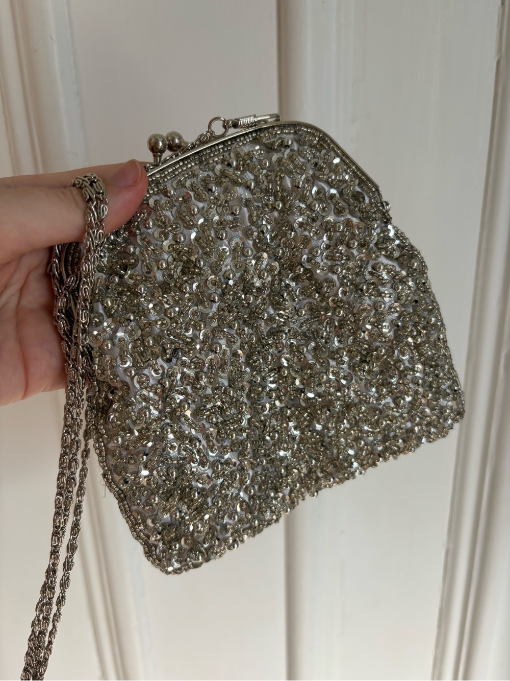 Vintage y2k Silver Beaded & Sequin Purse